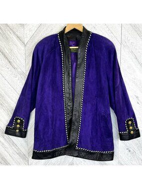 Vintage 90s Danier Purple Leather Suede Jacket Coat Womens Large Gold Buttons